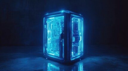 Poster - Futuristic Transparent Computer Case with Glowing Blue Lights