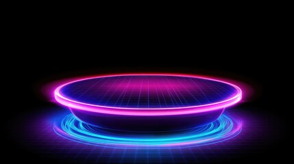Poster - Futuristic Neon Circle with Radiant Glow and Grid Pattern Background