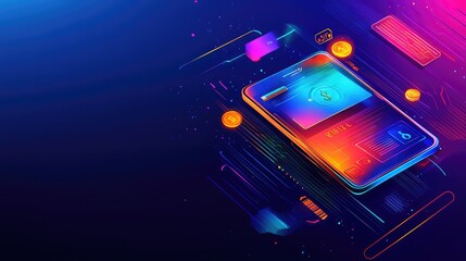 Poster - abstract mobile phone design with vibrant neon colors and graphics