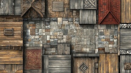 Poster - Rustic Textured Floor with Varied Patterns and Colorful Elements