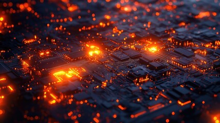 Poster - Abstract Technology Background with Glowing Circuit Elements and Patterns