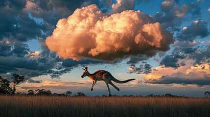 Canvas Print - Kangaroo Leaping Beneath a Sunset Cloud