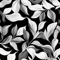 Poster - leaf pattern in black and white showcasing intricate details of nature's design