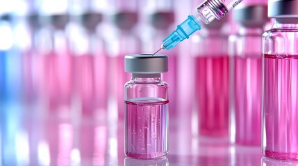 Poster - close-up view of a syringe inserting medication into a vial with bright colored liquid
