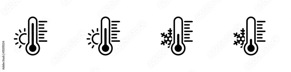 Thermometer icon set. High and low temperature signs. Hot and cold ...