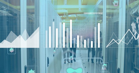 Poster - Image of data processing over diverse it people by computer servers