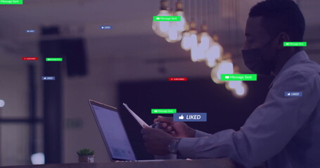 Poster - Image of text and data processing over diverse businessman in office