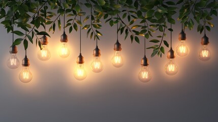 Wall Mural - Decorative hanging lights among green leaves.