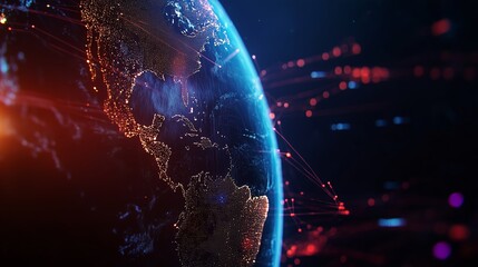 Poster - Visual representation of Earth highlighting digital connections and global networks in a vibrant dark backdrop