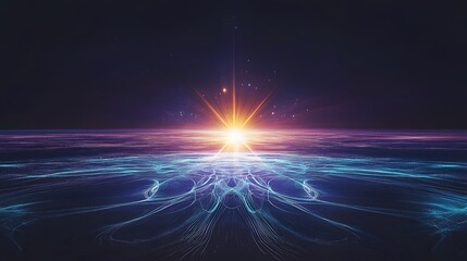 Poster - Astronauts documenting symmetrical glowing lines forming intricate patterns on an alien plain.