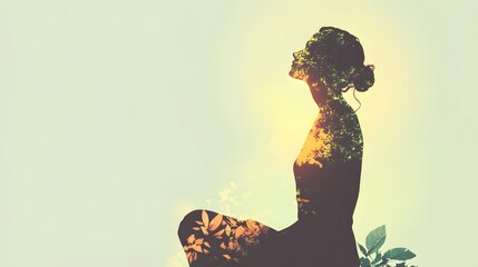 Aufkleber - A minimalist composition of a dryad kneeling at the base of a tree, her face turned upward toward soft, diffused light.