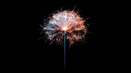 Poster - Bright burning sparkler resembling dandelion flower on black background