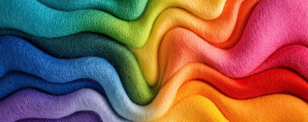 Poster - Colorful merino wool fabric forming soft waves: a spectrum of texture and warmth