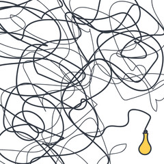 Sticker - There is a light bulb hanging below and a wire running from it, tangled in the general pile.