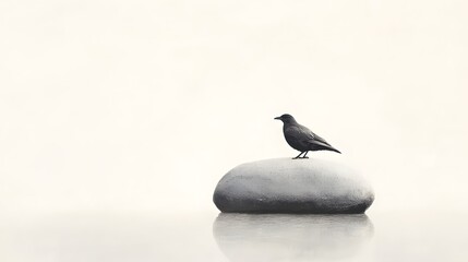 Aufkleber - A clean and simple view of a thunderbird perched softly atop a flat stone, its shadow subtle against the muted ground.