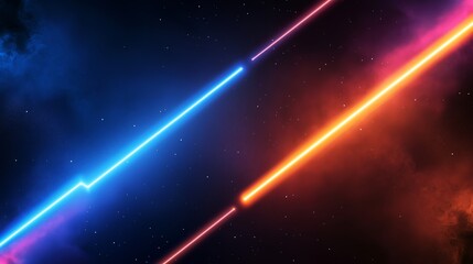 Poster - dynamic neon light beams intersecting in a cosmic space environment at night