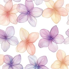 Poster - colorful floral pattern with translucent flowers in soft pastel shades on a white background