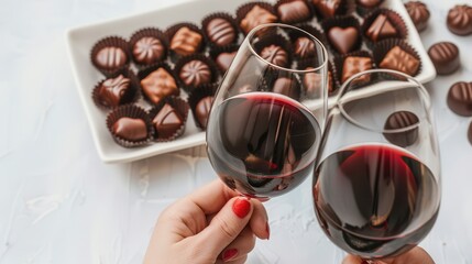 Valentine's with chocolate and dinner delights. Cheers with wine and chocolates