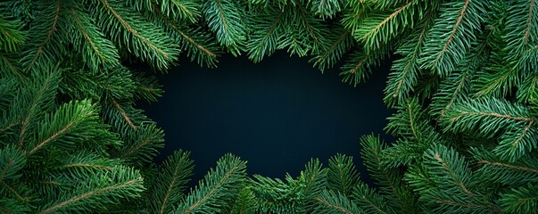Poster - Christmas fir tree branches bordering dark background with copy space