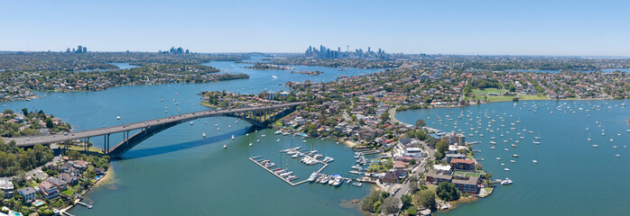 Wall Mural - the sydney suburb of drummoyne with the gladesville bridge on the parramatta river.
