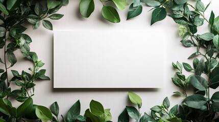 Aufkleber - Green leaves bordering white blank paper on table