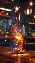 Wall Mural - cosmic bottle: a mesmerizing glass bottle contains a swirling galaxy, capturing the vastness of spac