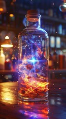 Wall Mural - Enchanted Bottle: Fire and Nebula in a Glass Bottle 