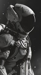 Wall Mural - astronaut in the void: monochromatic portrait of a weathered astronaut, gazing into the inky blackne