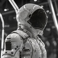 Wall Mural - astronaut in the spotlight: a futuristic astronaut stands in a sleek, modern space station, their sp