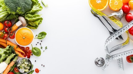 Wall Mural - A white background with some vegetables an orange