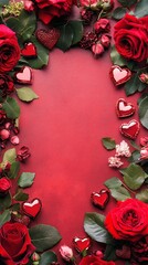 Poster - Red roses and hearts framing valentine's day background