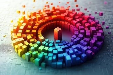 Poster - colorful circular data blocks swirl in high-tech design. abstract tech blocks illustrate information