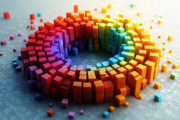 Poster - circular colorful data blocks swirl in dynamic design. colorful tech blocks form circular pattern. a