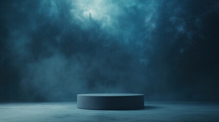 Wall Mural - A large, round, black pedestal is surrounded by a blue sky and stars