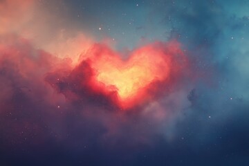 Wall Mural - A heart is shown in the middle of a cloudy sky
