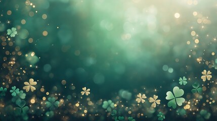 Wall Mural - a green background with a bunch of gold stars and green clovers