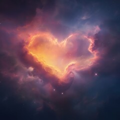 Wall Mural - A heart-shaped cloud in the sky with a bright orange center