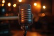 © Vadym - Vintage microphone in music studio. Warm lighting highlights retro audio equipment. Pro recording studio ambiance. Ideal for music lovers. Suitable for posters ads for audio tech. Great for music
