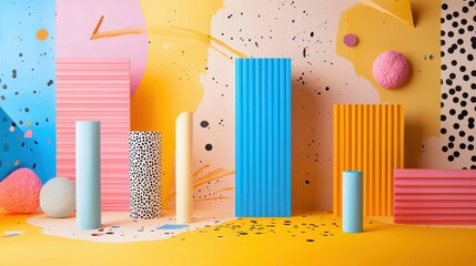 Poster - Vibrant Artistic Background Mockup Template with Colorful Shapes and Dynamic Elements