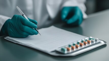 Poster - Two Doctors Reviewing Medical Charts and Medication Tray in a Professional Clinical Healthcare Setting