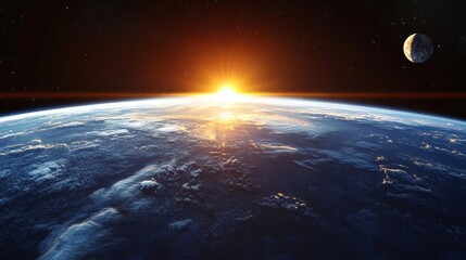 Wall Mural - majestic earth illuminated by setting sun from outer space