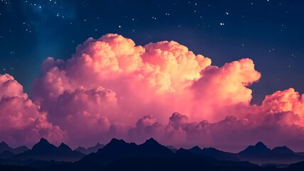 Wall Mural - majestic pink clouds over mountain silhouette at