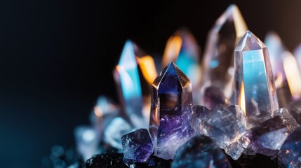 Poster - beautiful display of various crystals illuminated by soft light showcasing unique shapes and colors