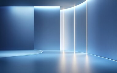 Aufkleber - Minimalist Futuristic Blue Interior Background with Curved Walls and Soft Lighting for Presentations