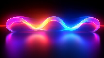 Poster - Abstract Neon Waveform Background with Colorful Glowing Curves in Dark Environment for Modern Wallpaper