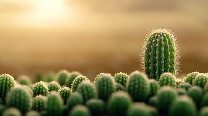 Poster - vibrant cactus plant thriving in desert landscape at sunset