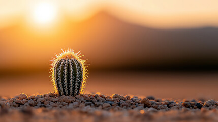 Poster - stunning cactus plant glowing in sunset, showcasing nature beauty