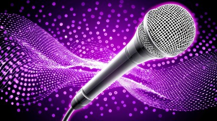 Poster - Dynamic Microphone with Vibrant Purple Sound Waves Background