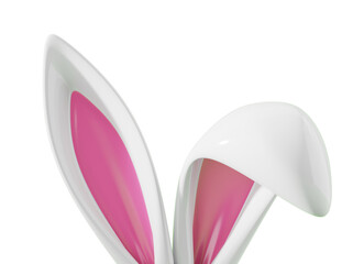 Poster - White and pink bunny ears close-up, smooth glossy texture, isolated on a white background. Concept of Easter or playful animal design. 3D Rendering.