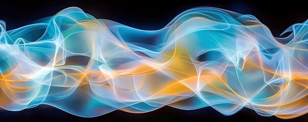 Poster - Colorful Abstract Flowing Waves of Light on Dark Background